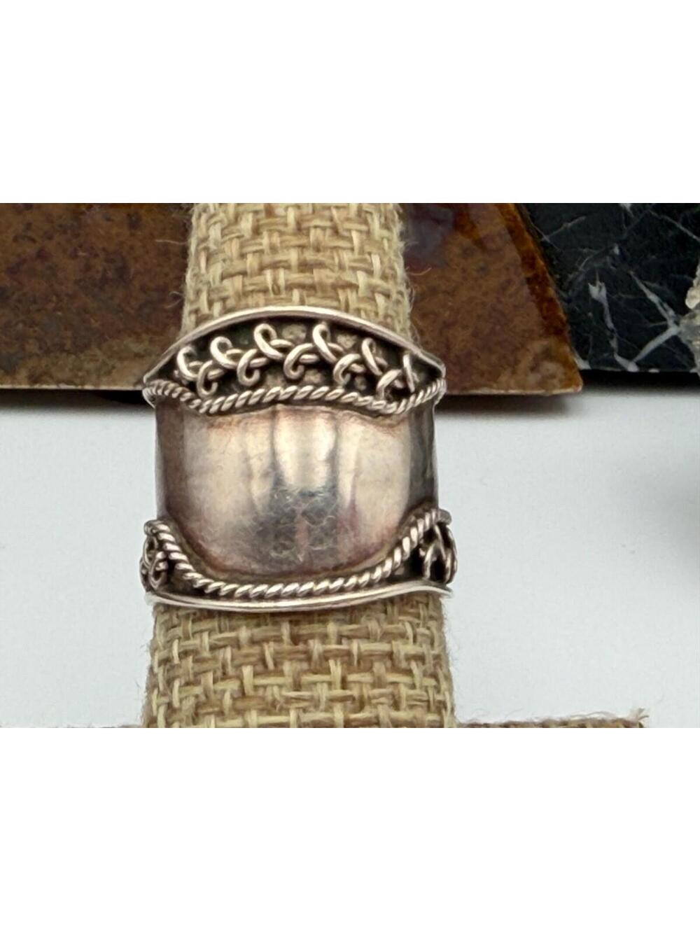 Thick Sterling Silver Stamped 925 Wide Bali Rope Weave Design Ring